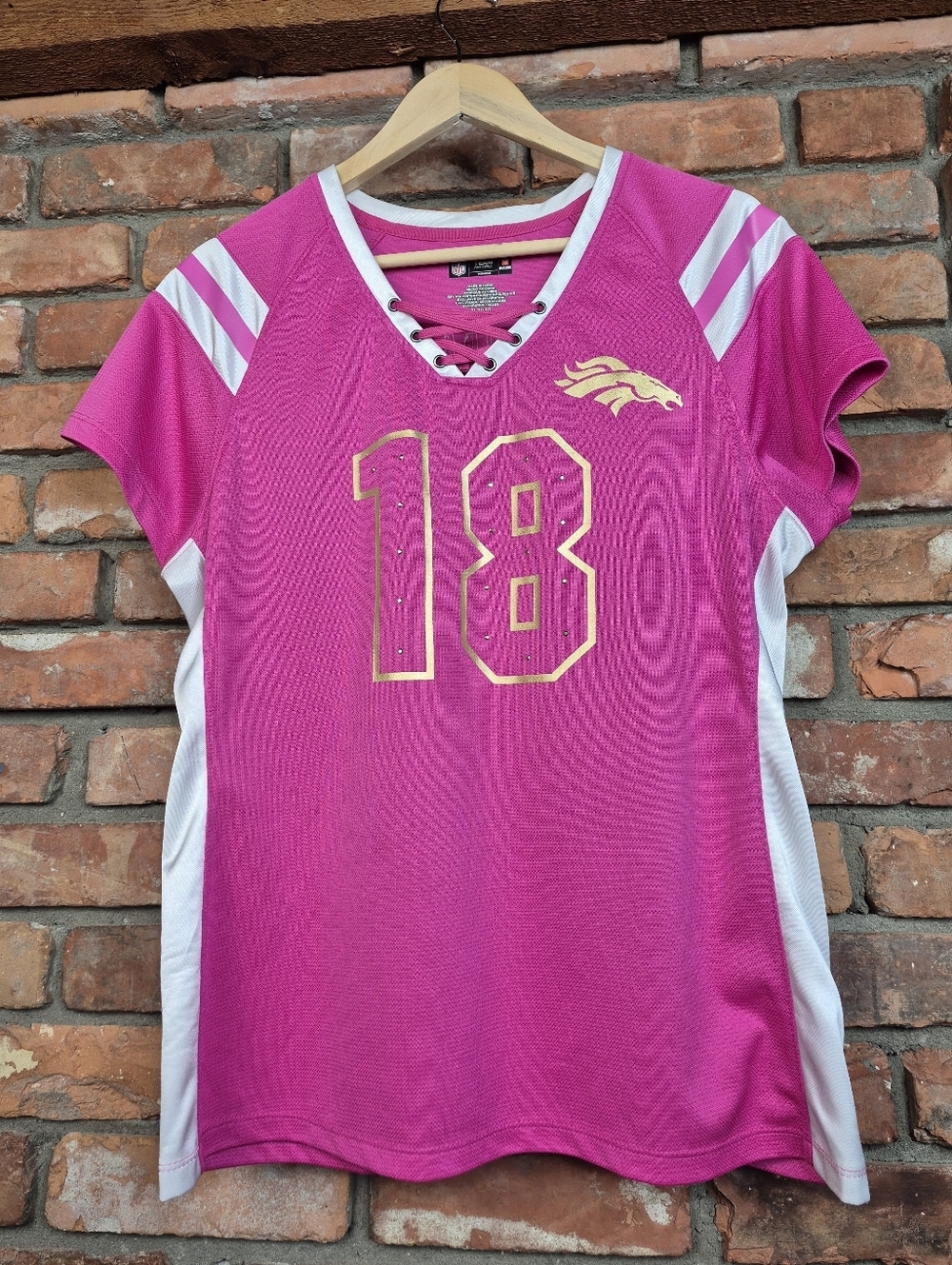 Denver Broncos Peyton Manning #18 Pink Bedazzled NFL Jersey Women’s XL